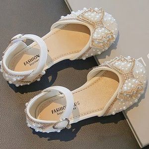 Girls dress for wedding flower girls flat glitter Rhinestone princess shoes.